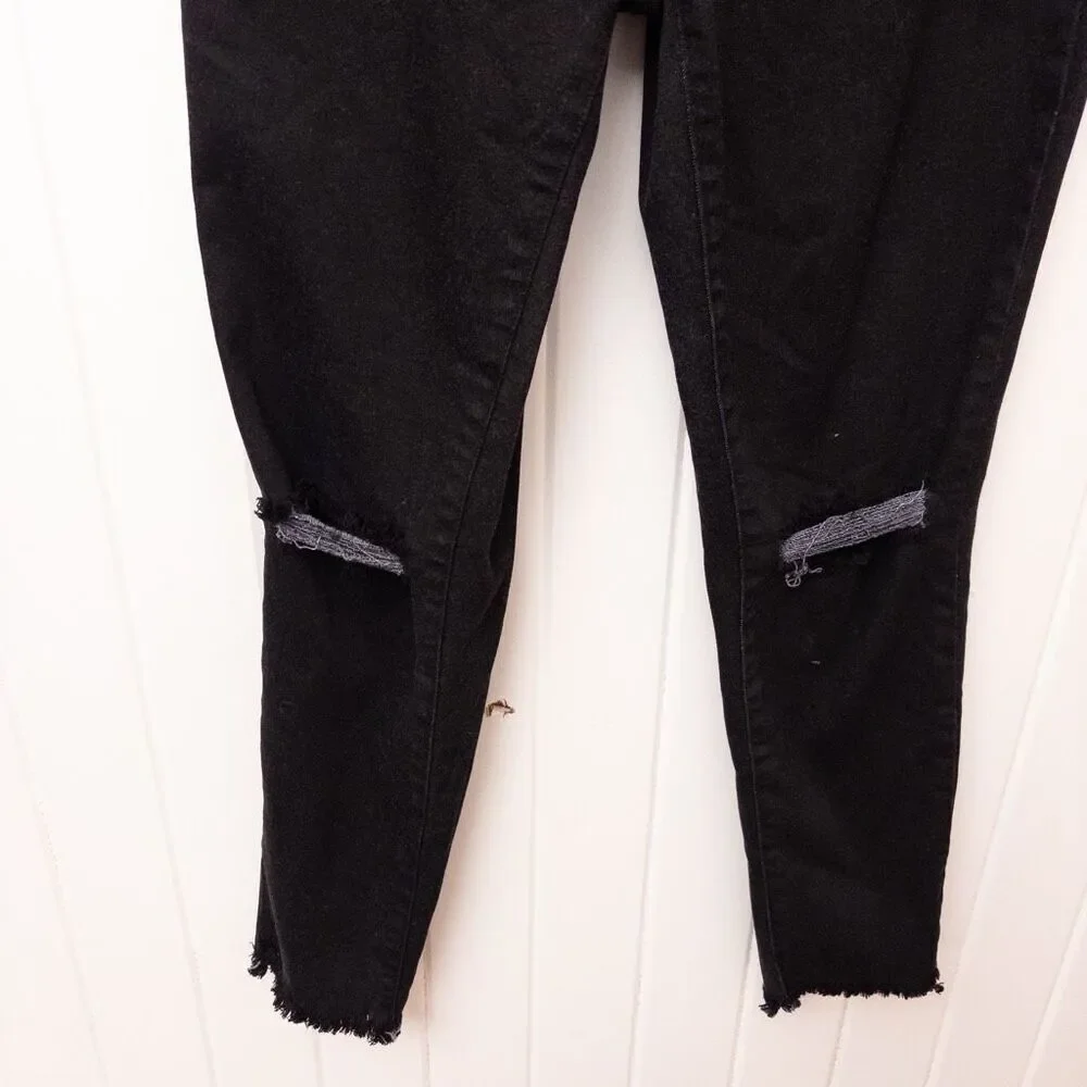 Blanqi Maternity Denim Jeans Black Skinny Over-Belly Panel Distressed Size 14 - Picture 4 of 9